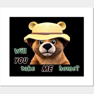 cute bear wearing a yellow hat Posters and Art